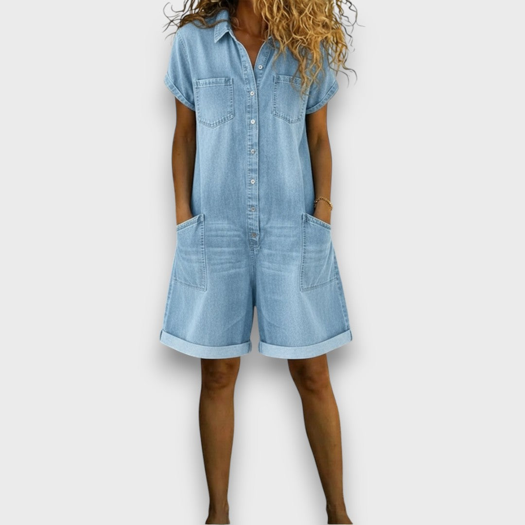 Tess | Salopette corta in cotone effetto denim