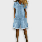 Tess | Salopette corta in cotone effetto denim