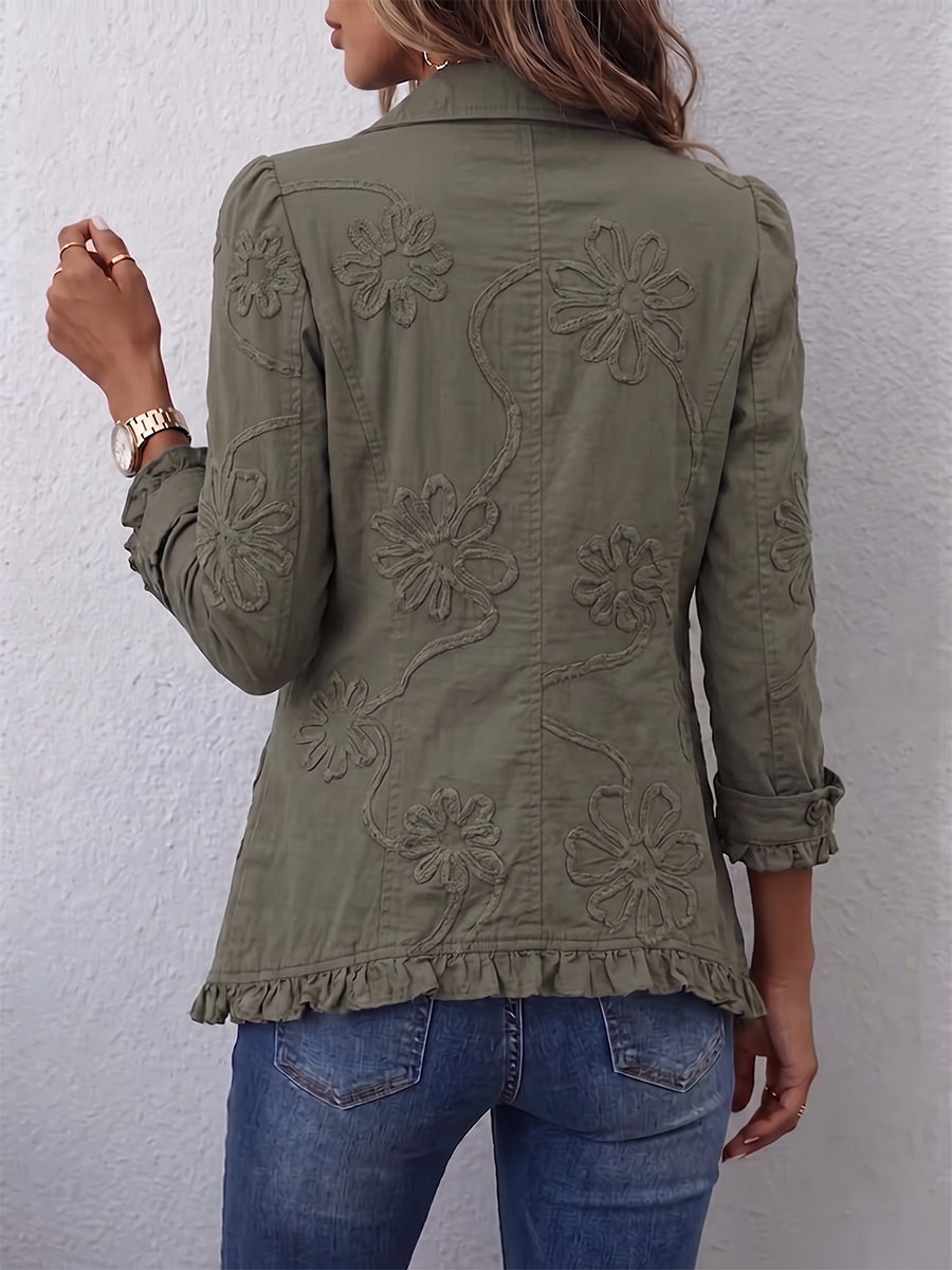 Kamberly - Giacca Boho-Chic con Ricamo Floreale e Volant