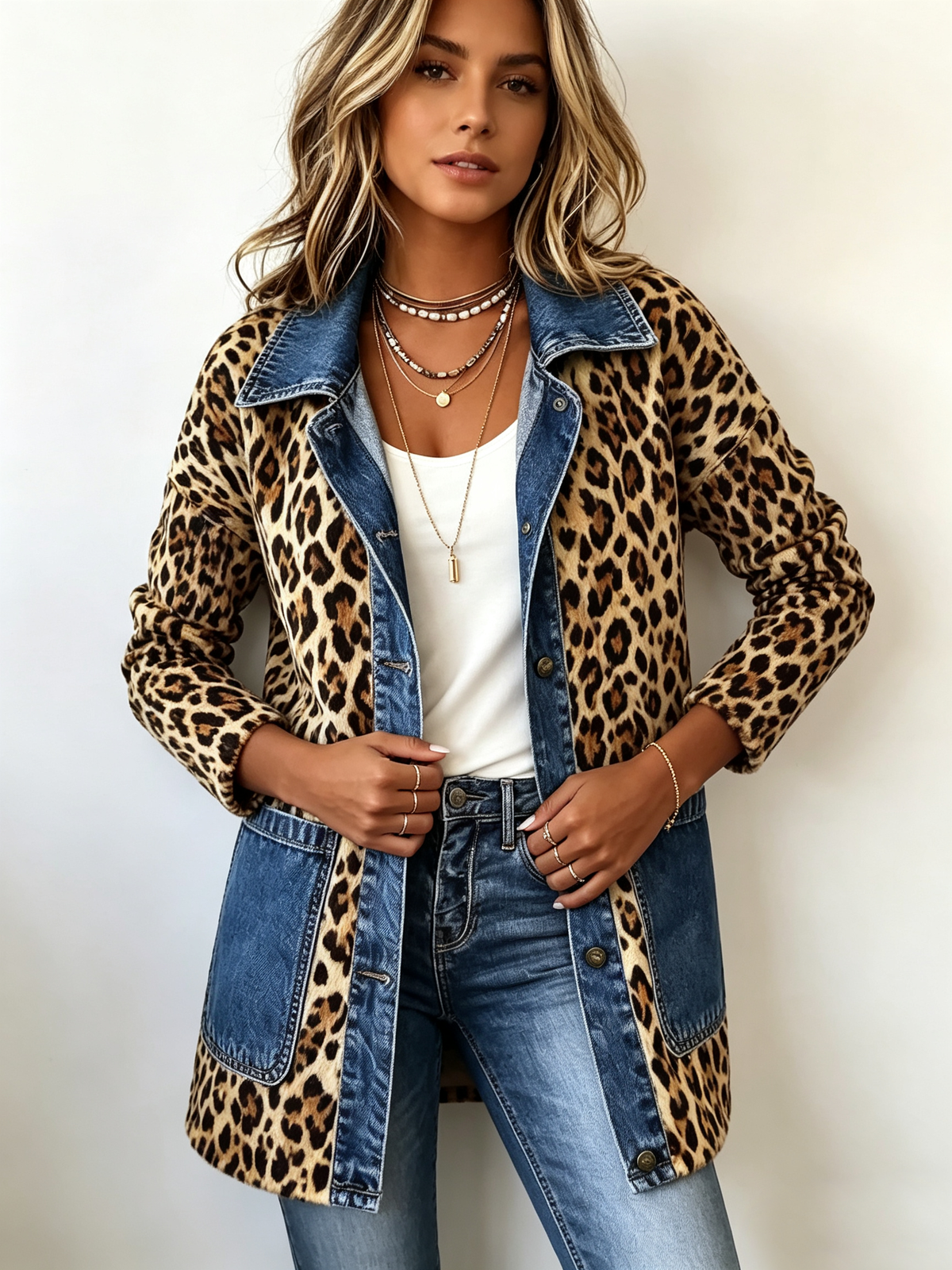 Giacca Lunga Leopardo e Denim