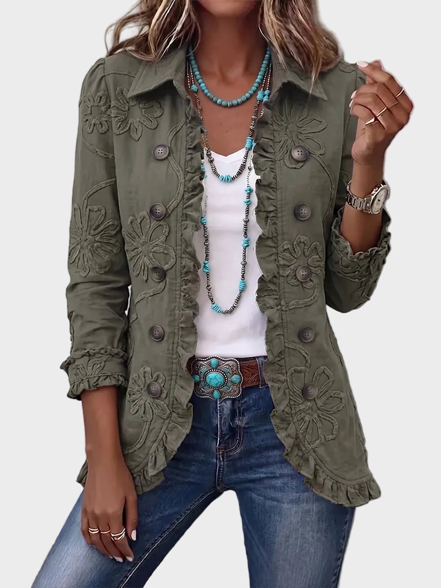Kamberly - Giacca Boho-Chic con Ricamo Floreale e Volant