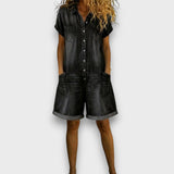 Tess | Salopette corta in cotone effetto denim