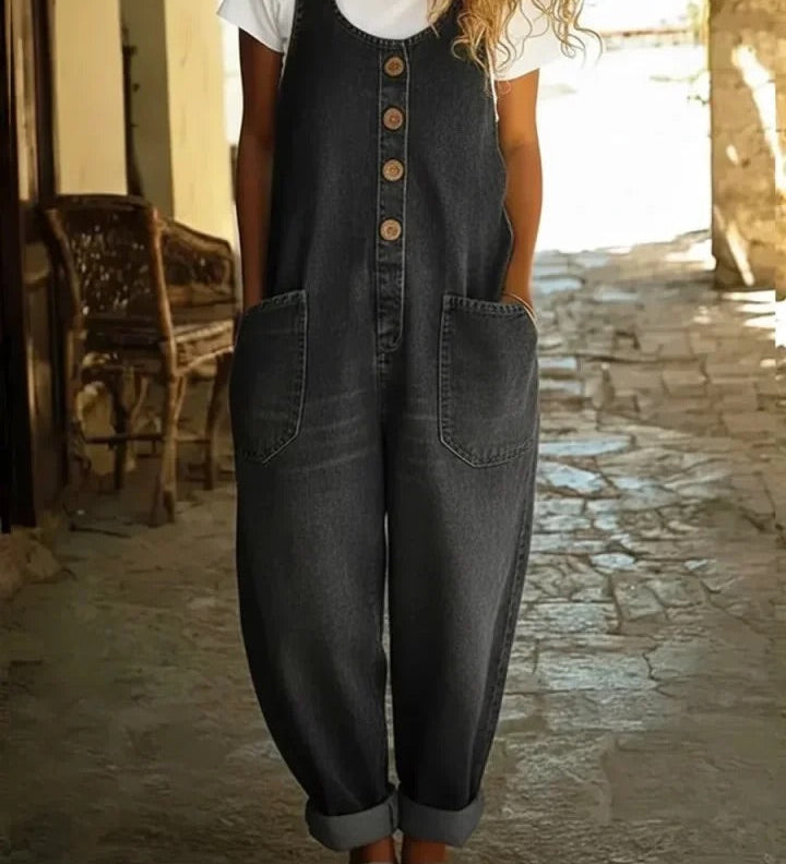 Lison | Salopette in denim di cotone lavato vintage