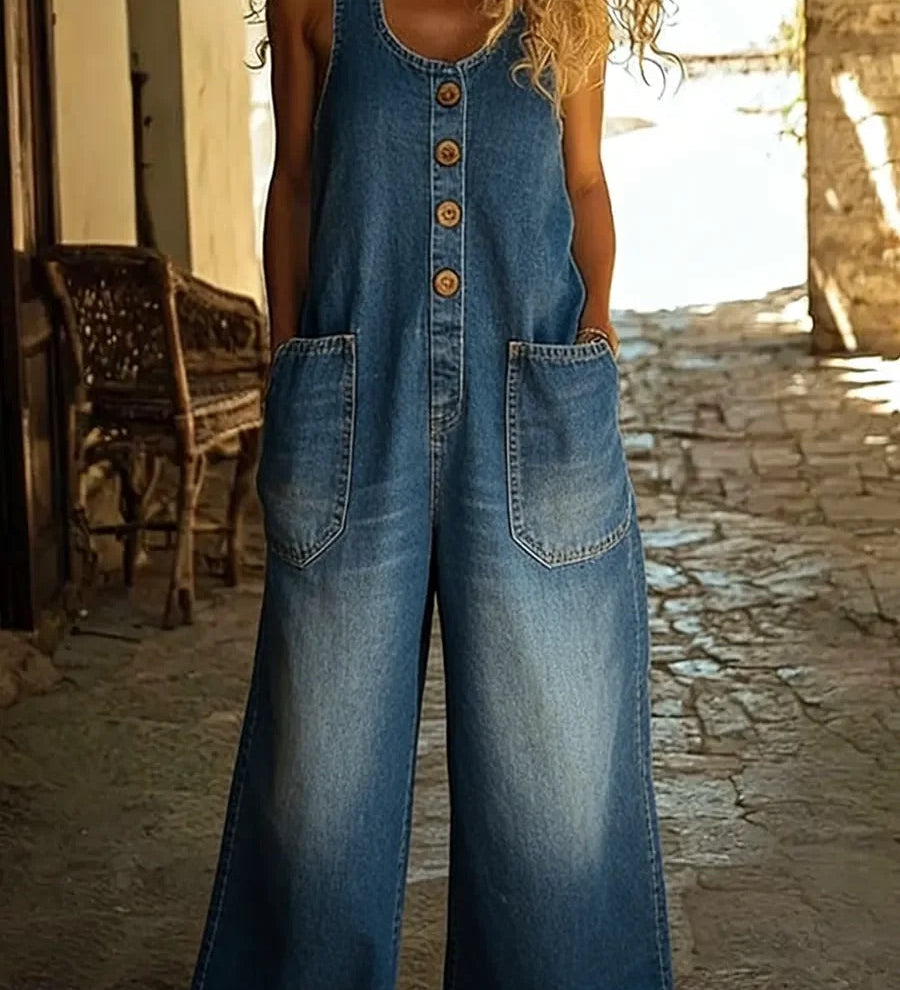 Lison | Salopette in denim di cotone lavato vintage