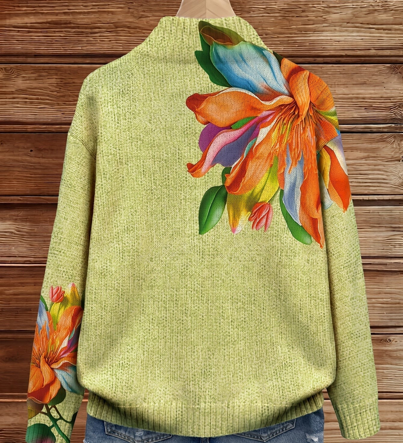 Cardigan con Zip e Fiori Tropicali