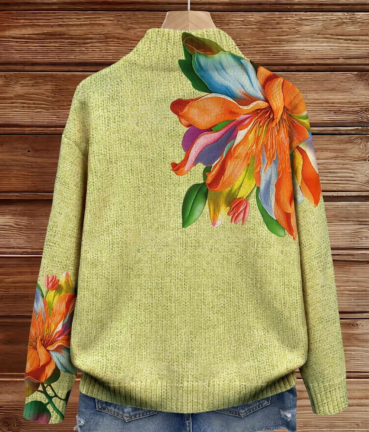 Cardigan con Zip e Fiori Tropicali