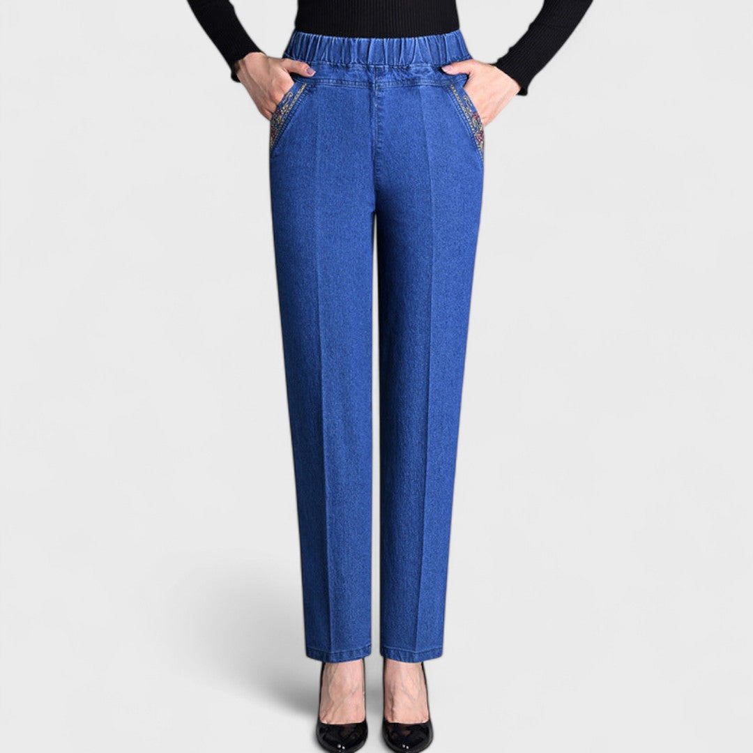 Elisa - Jeans da donna con tasche laterali e vita elastica