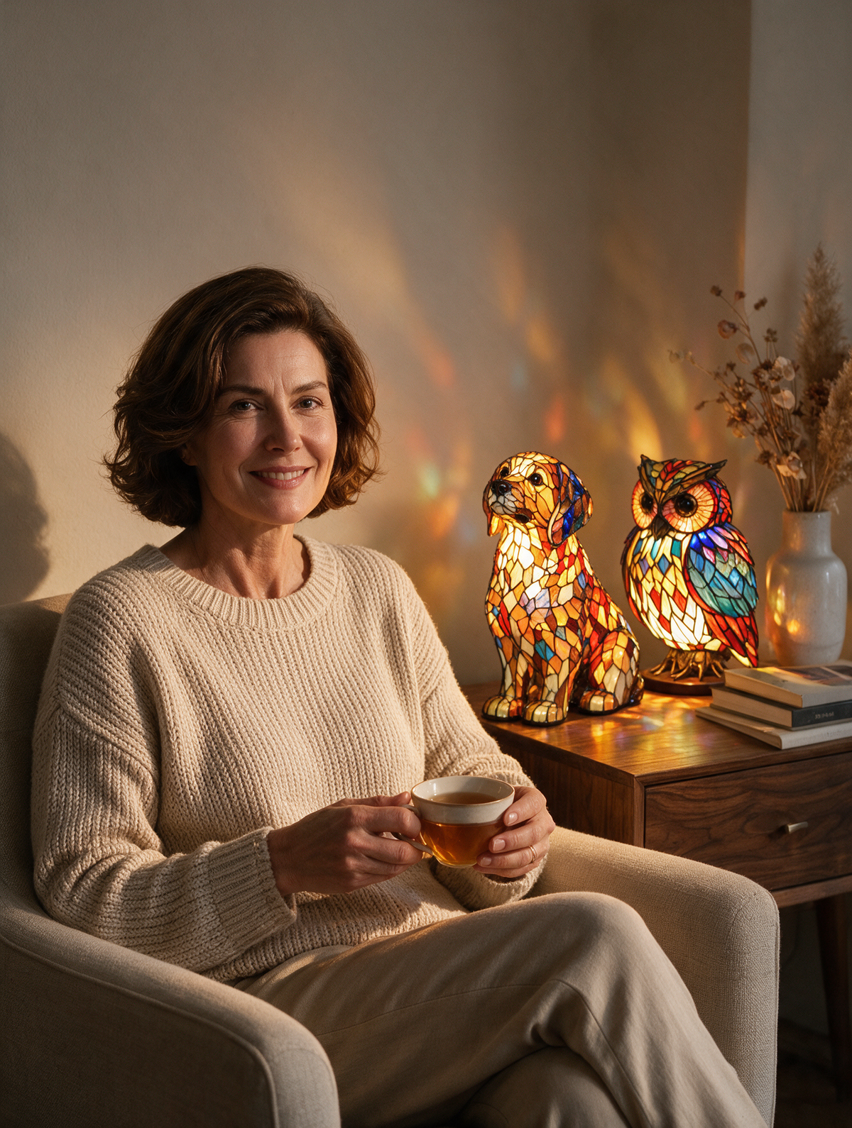 Vittoria Landi con le lampade animali
