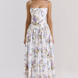 Kessara - Elegante maxi abito estivo con stampa floreale e spalline sottili