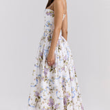 Kessara - Elegante maxi abito estivo con stampa floreale e spalline sottili